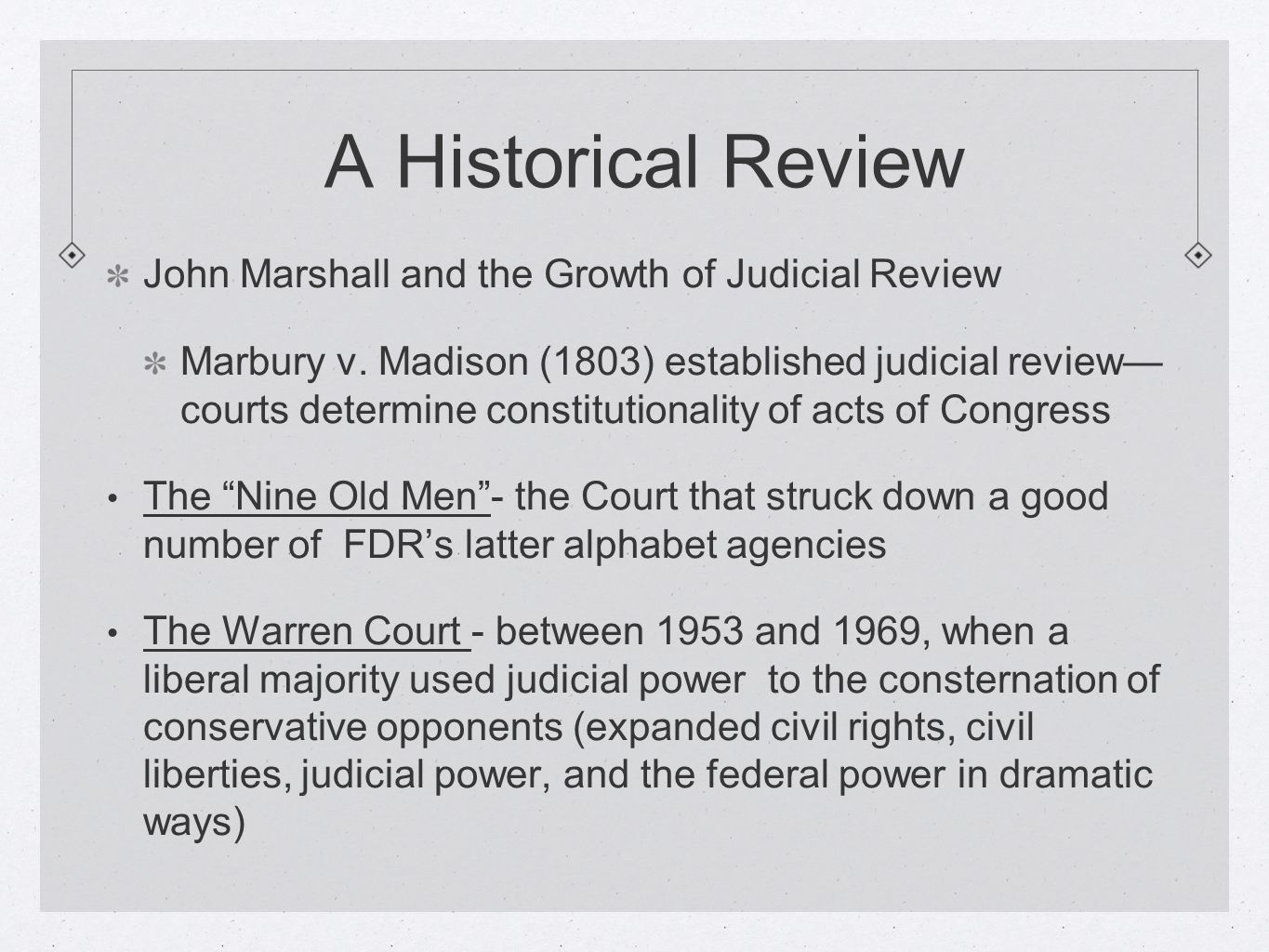 A Historical Review John Marshall and the Growth of Judicial Review
