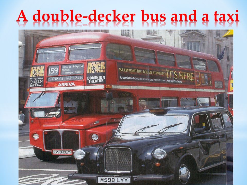 A double-decker bus and a taxi