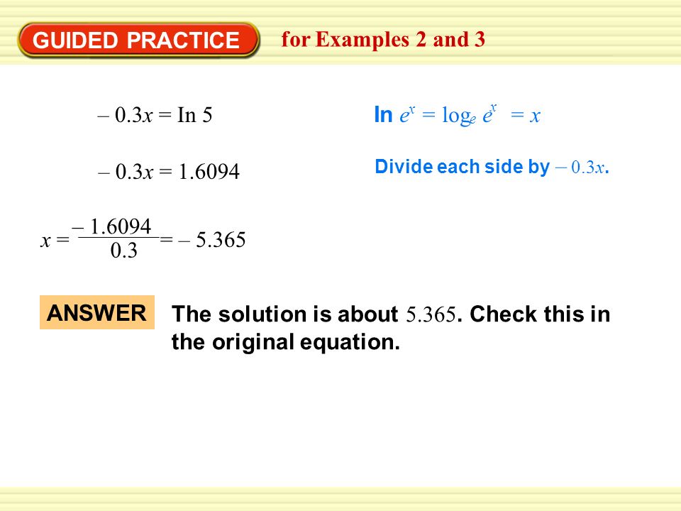 The solution is about Check this in the original equation.