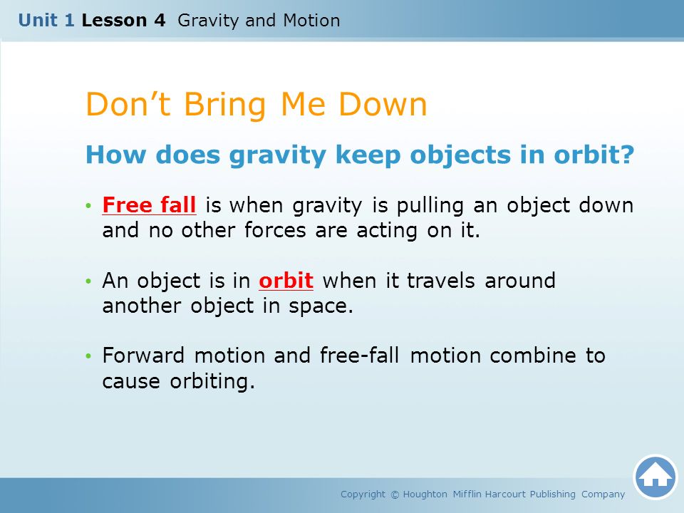 Don’t Bring Me Down How does gravity keep objects in orbit