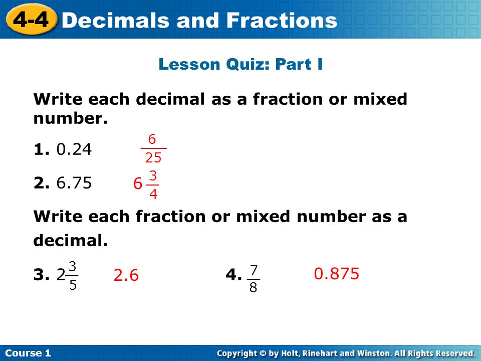 Decimals and Fractions Insert Lesson Title Here