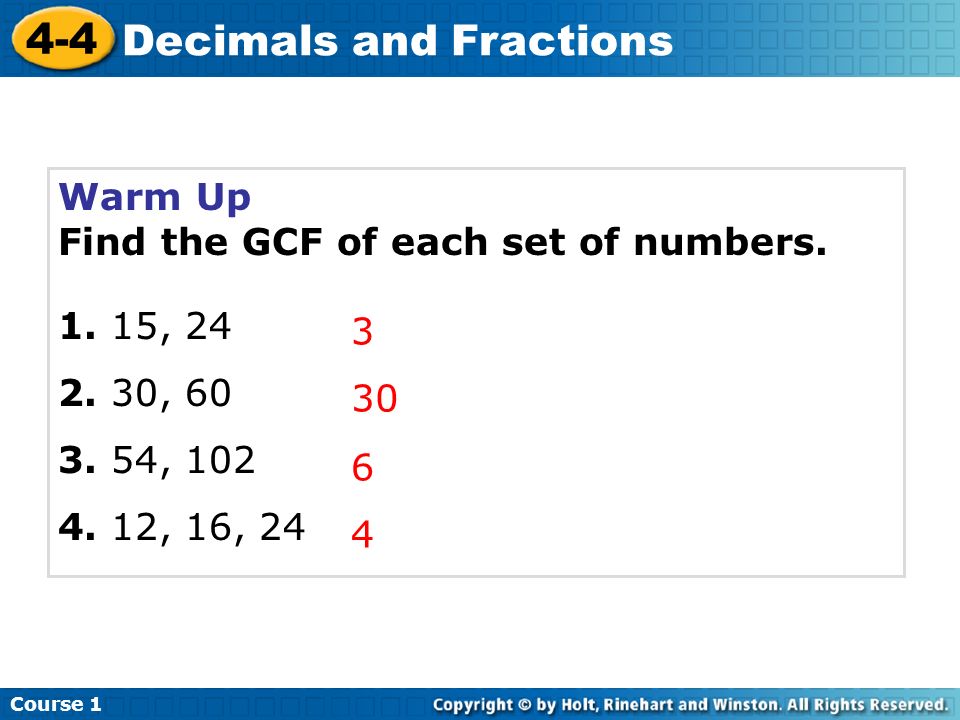 Decimals and Fractions