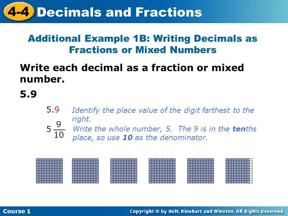 Additional Example 1B: Writing Decimals as Fractions or Mixed Numbers