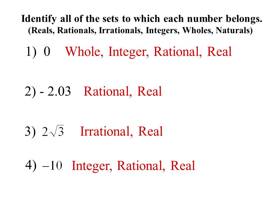 Whole, Integer, Rational, Real