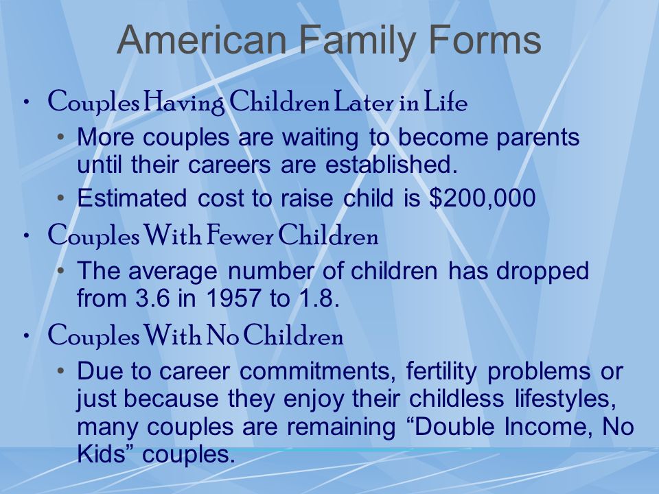 American Family Forms Couples Having Children Later in Life