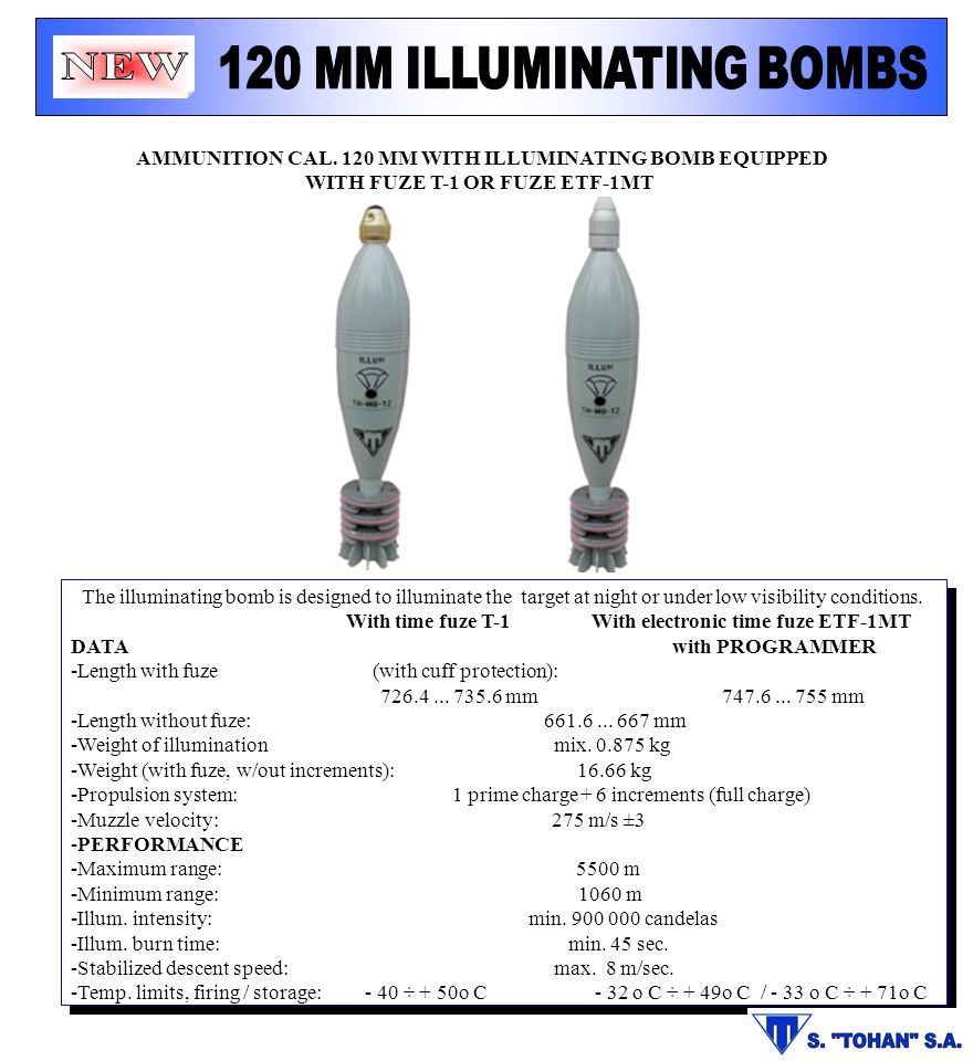 120 MM ILLUMINATING BOMBS WITH FUZE T-1 OR FUZE ETF-1MT
