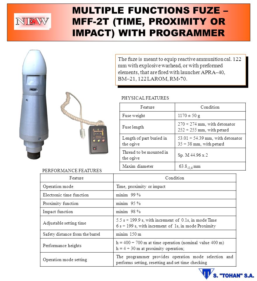 MULTIPLE FUNCTIONS FUZE – MFF-2T (TIME, PROXIMITY OR