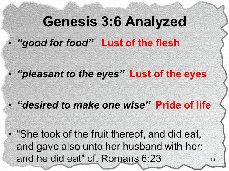 Genesis 3:6 Analyzed good for food Lust of the flesh