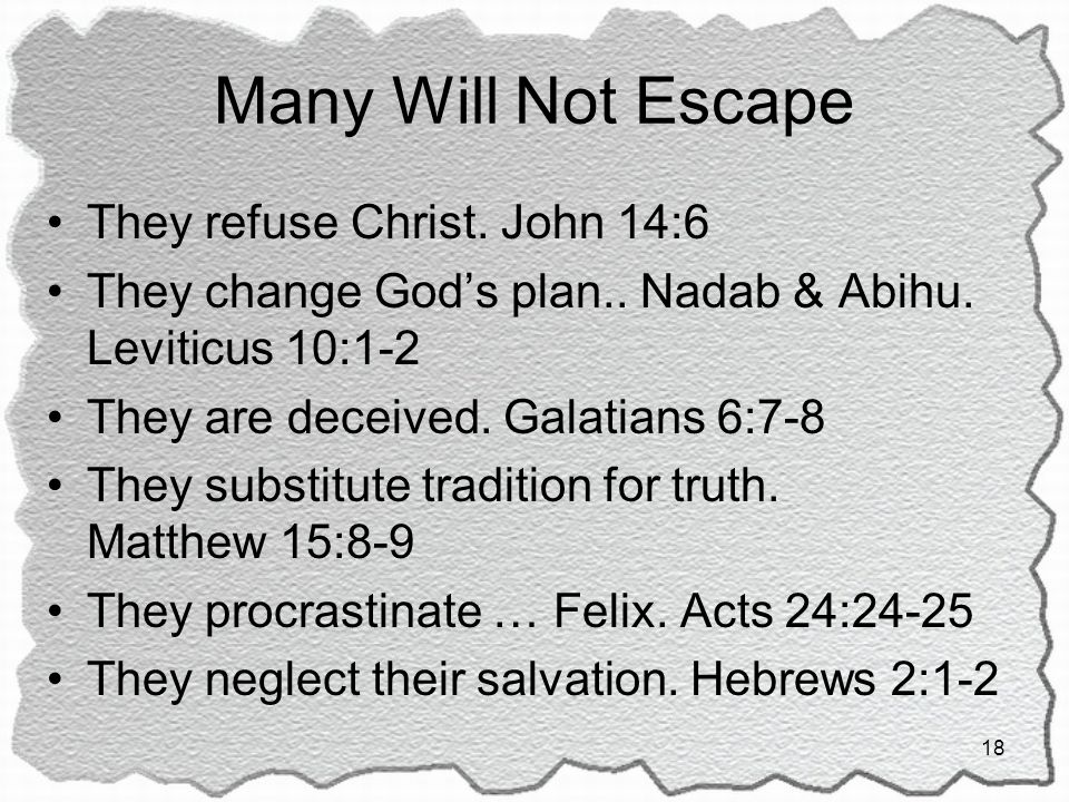 Many Will Not Escape They refuse Christ. John 14:6