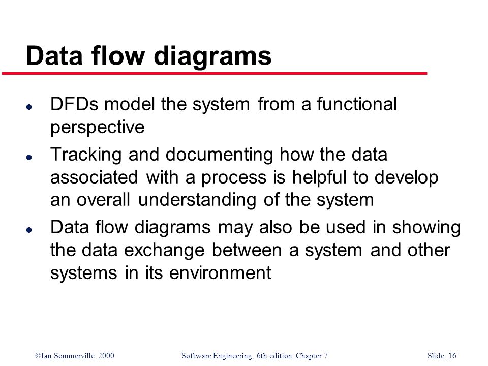 Data flow diagrams DFDs model the system from a functional perspective