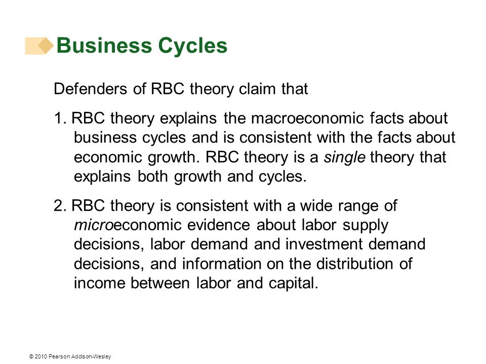 Business Cycles Defenders of RBC theory claim that