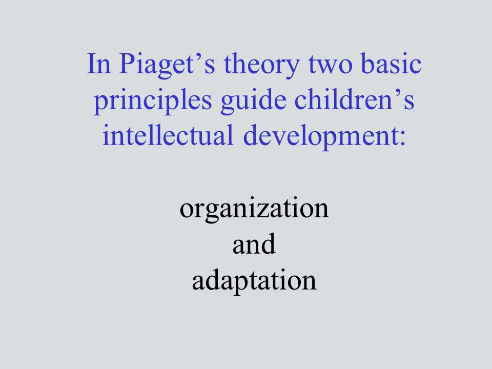 In Piaget’s theory two basic principles guide children’s intellectual development: organization and adaptation