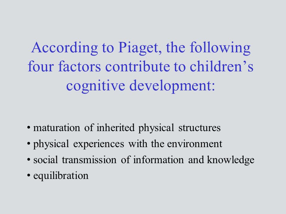 According to Piaget, the following four factors contribute to children’s cognitive development:
