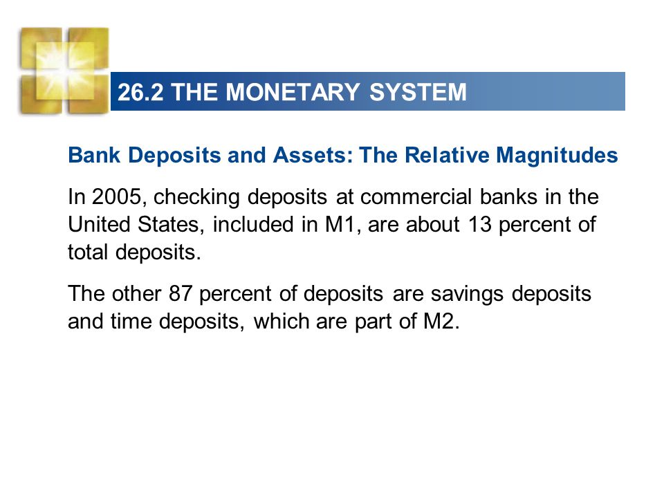 26.2 THE MONETARY SYSTEM Bank Deposits and Assets: The Relative Magnitudes.
