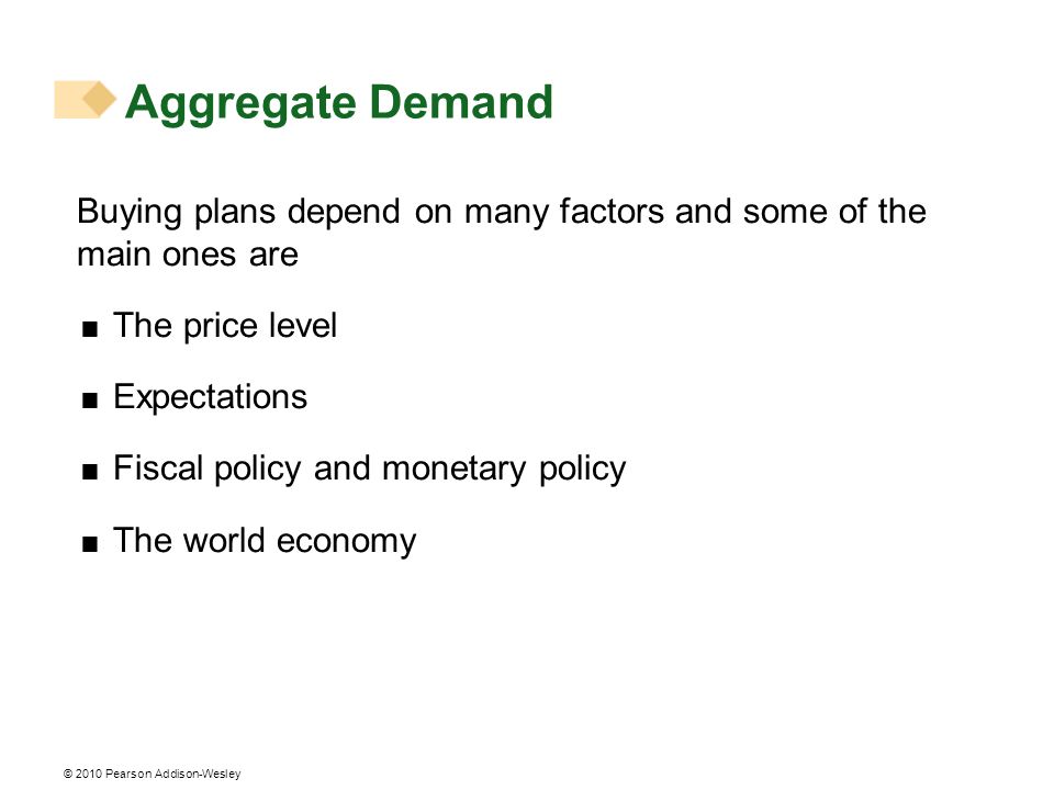 Aggregate Demand Buying plans depend on many factors and some of the main ones are. The price level.