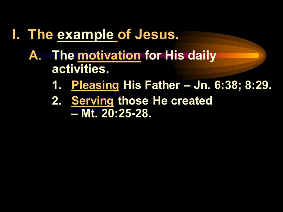 I. The example of Jesus. The motivation for His daily activities.