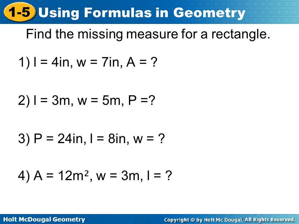 Find the missing measure for a rectangle.