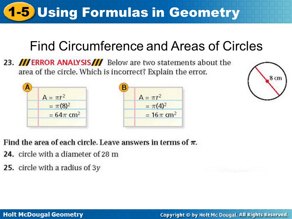 Find Circumference and Areas of Circles