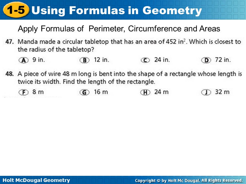 Apply Formulas of Perimeter, Circumference and Areas