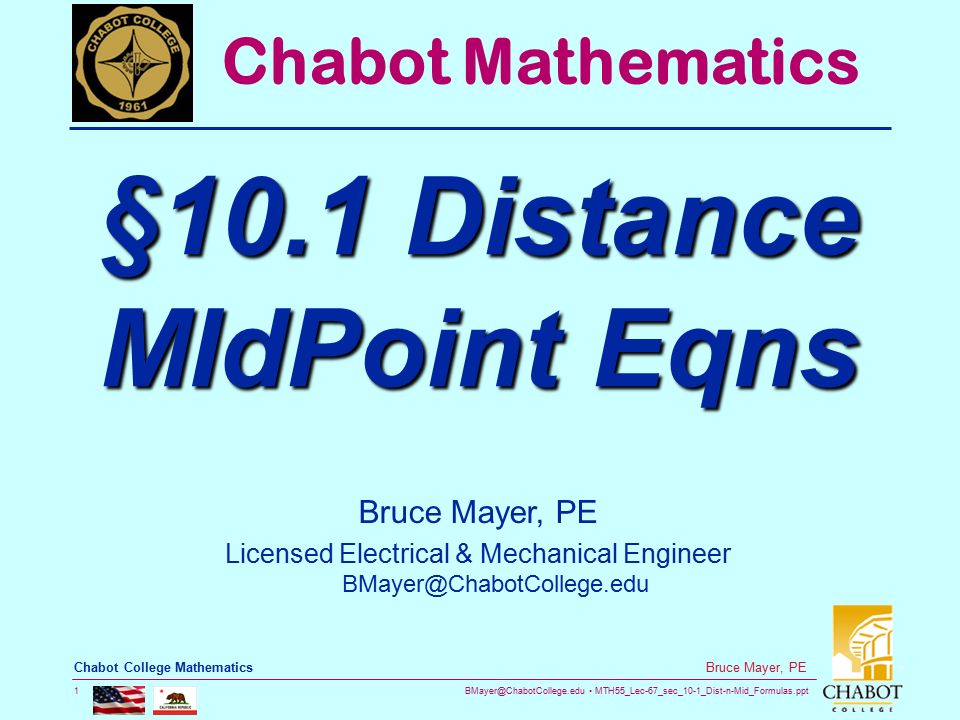 §10.1 Distance MIdPoint Eqns