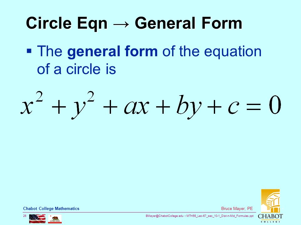 Circle Eqn → General Form