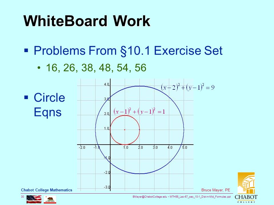 WhiteBoard Work Problems From §10.1 Exercise Set Circle Eqns