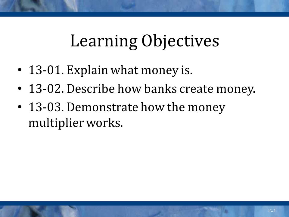 Learning Objectives Explain what money is.