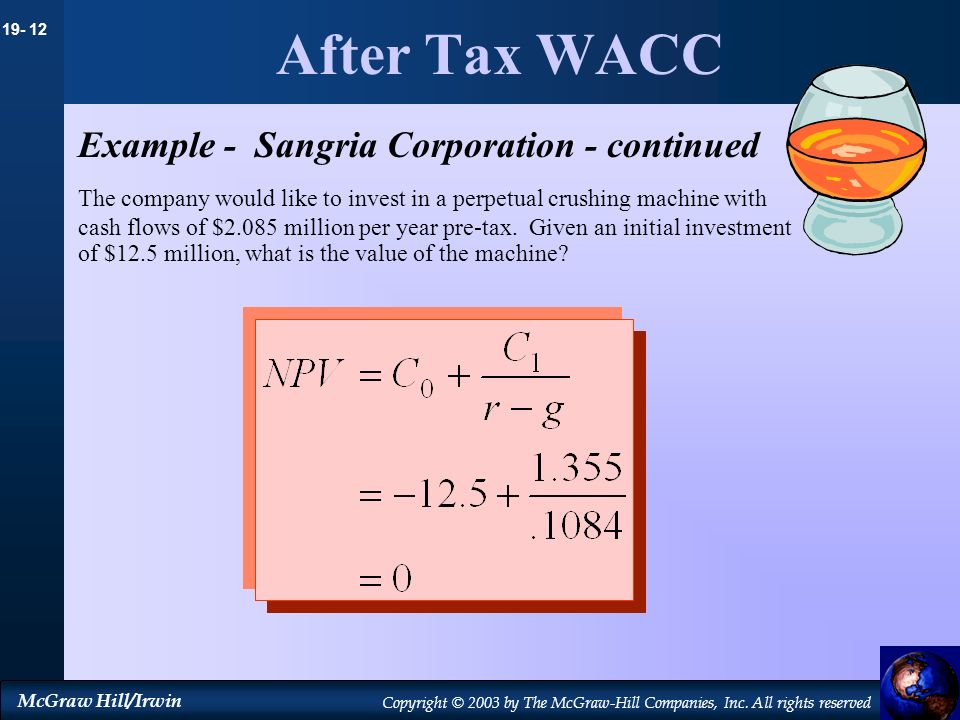 After Tax WACC Example - Sangria Corporation - continued