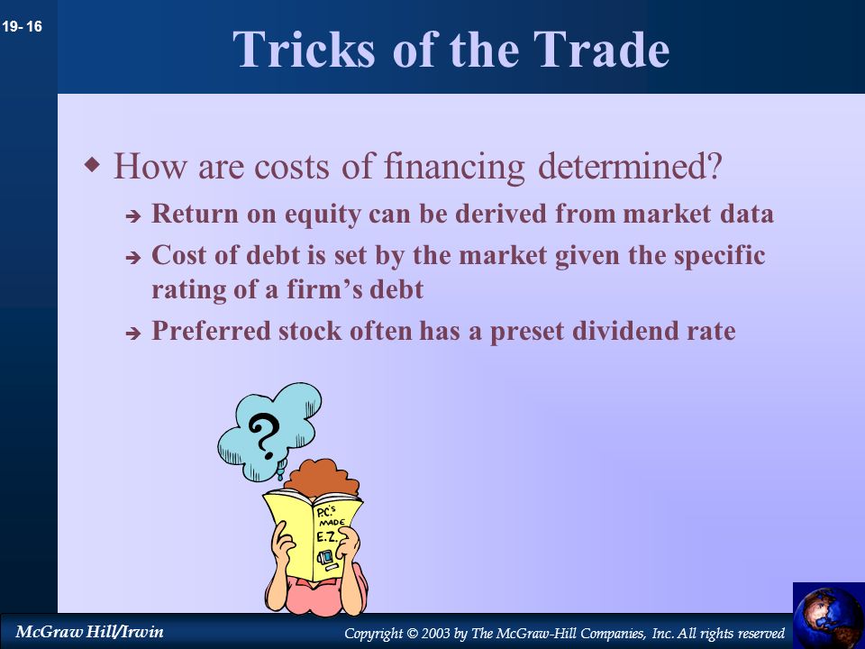 Tricks of the Trade How are costs of financing determined