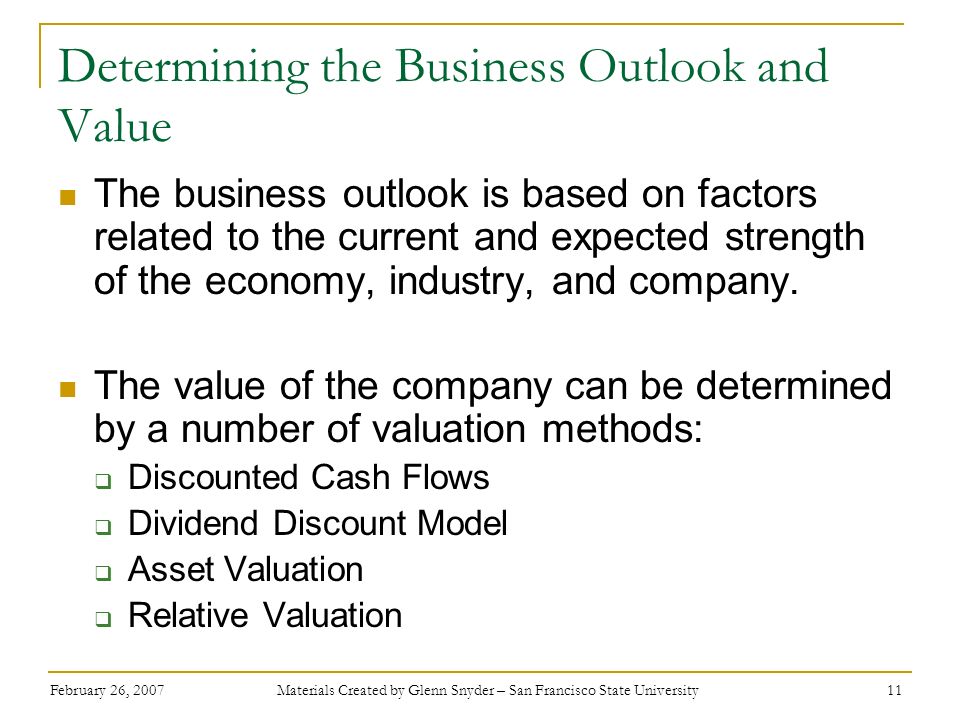 Determining the Business Outlook and Value