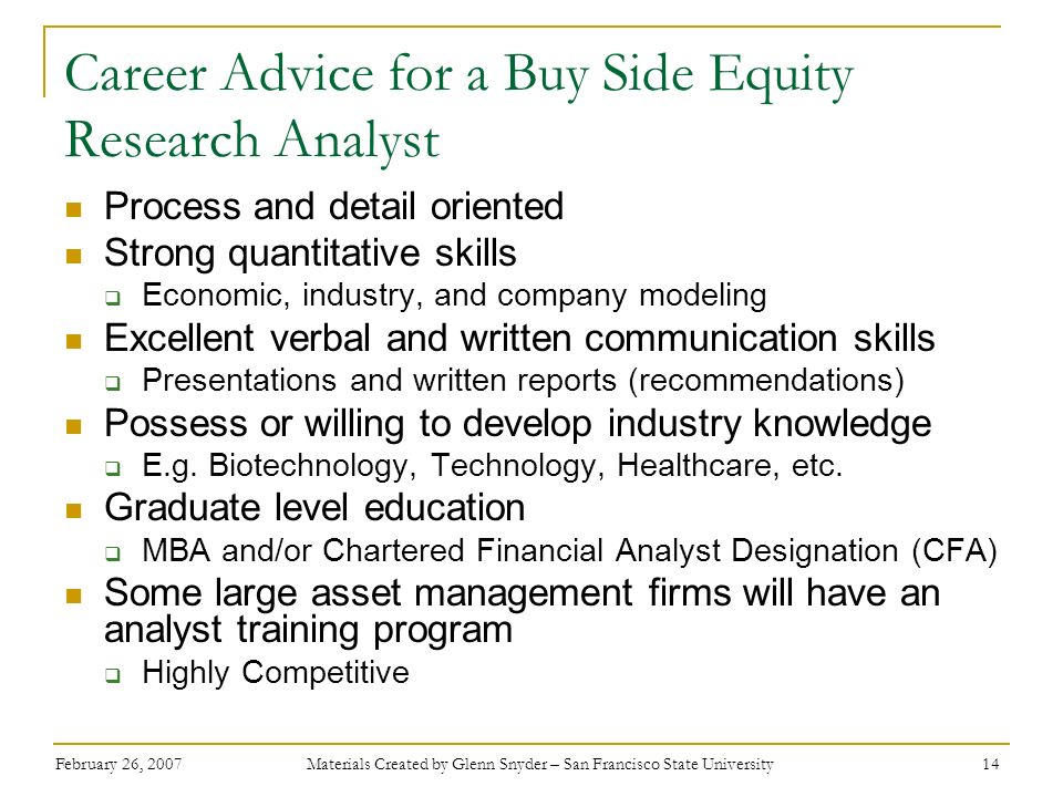 Career Advice for a Buy Side Equity Research Analyst