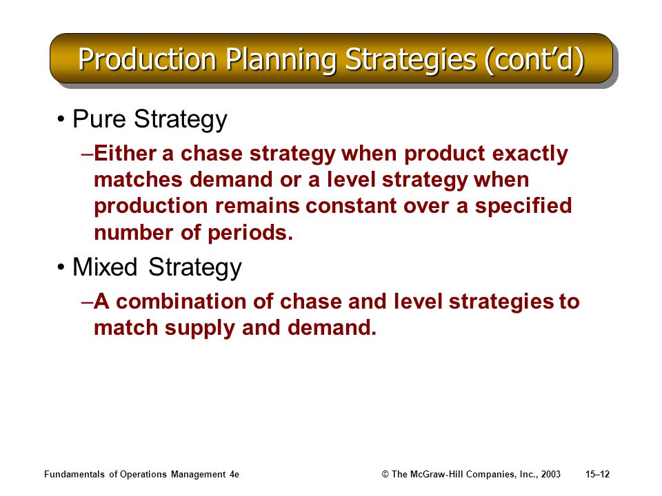 Production Planning Strategies (cont’d)