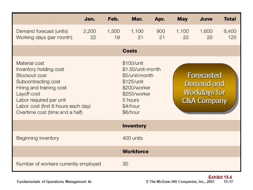 Forecasted Demand and Workdays for C&A Company