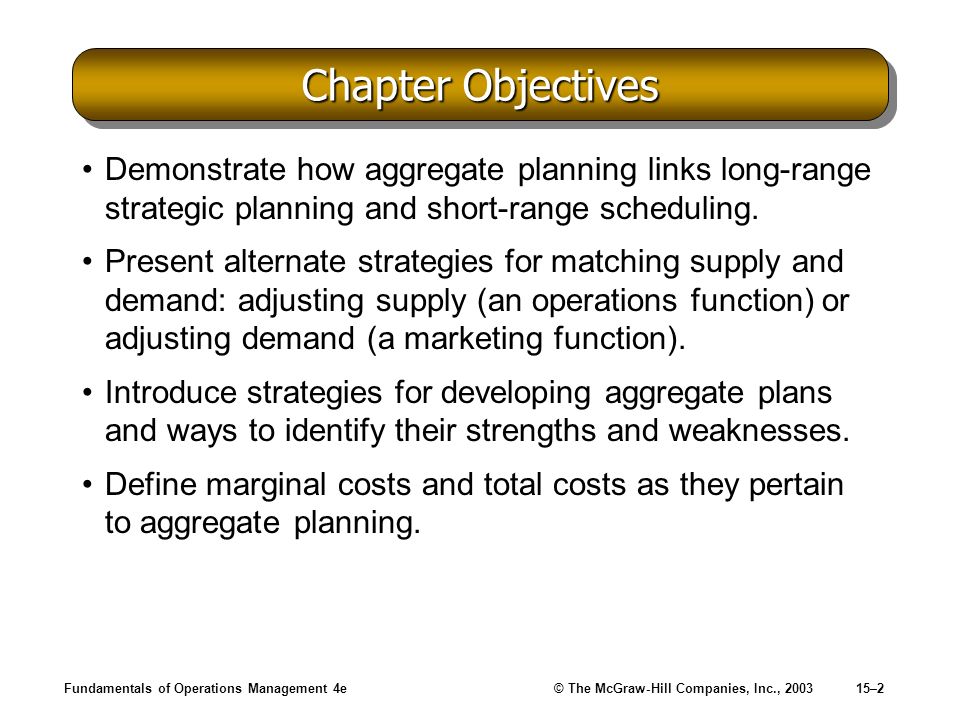 Chapter Objectives Demonstrate how aggregate planning links long-range strategic planning and short-range scheduling.