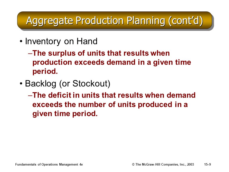 Aggregate Production Planning (cont’d)
