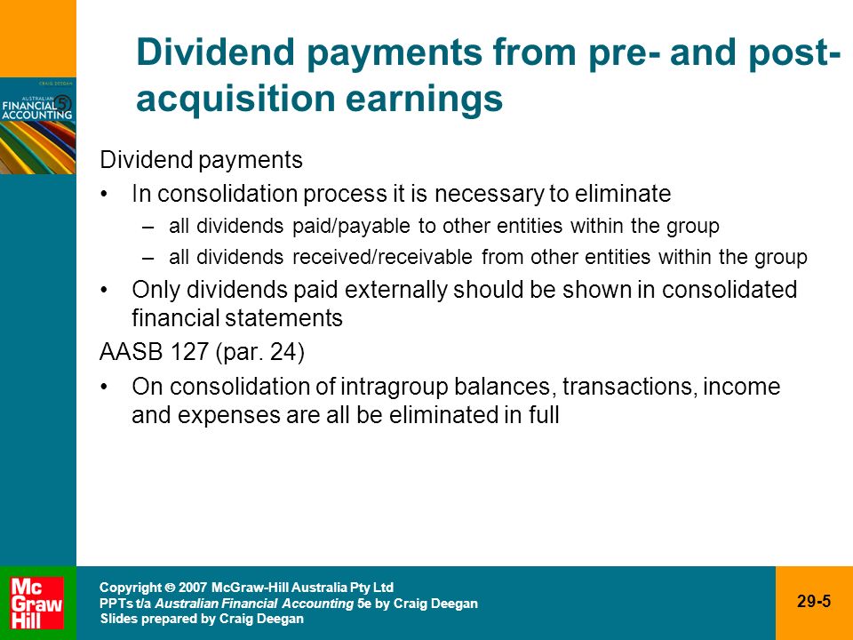 Dividend payments from pre- and post-acquisition earnings