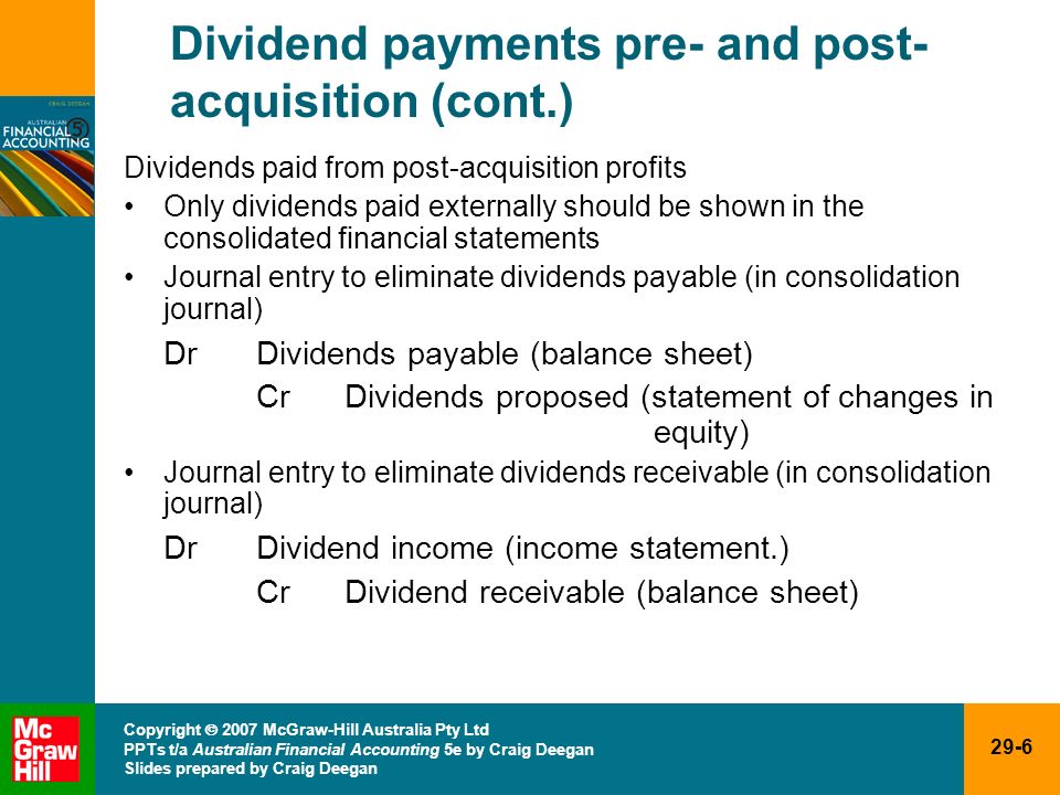 Dividend payments pre- and post-acquisition (cont.)