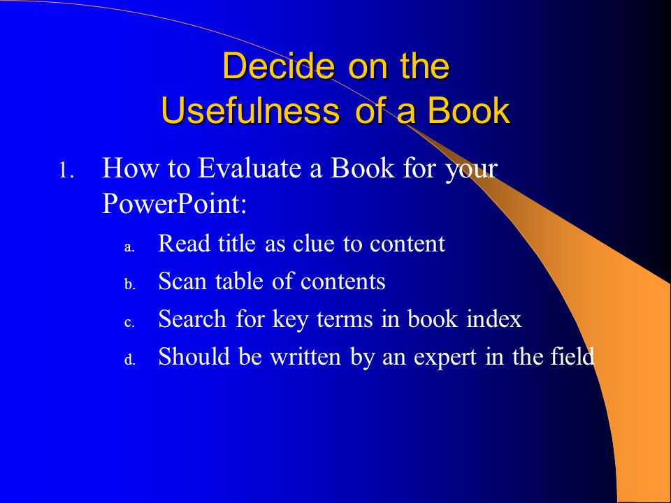 Decide on the Usefulness of a Book