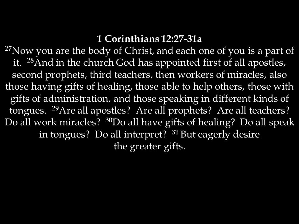 1 Corinthians 12:27-31a