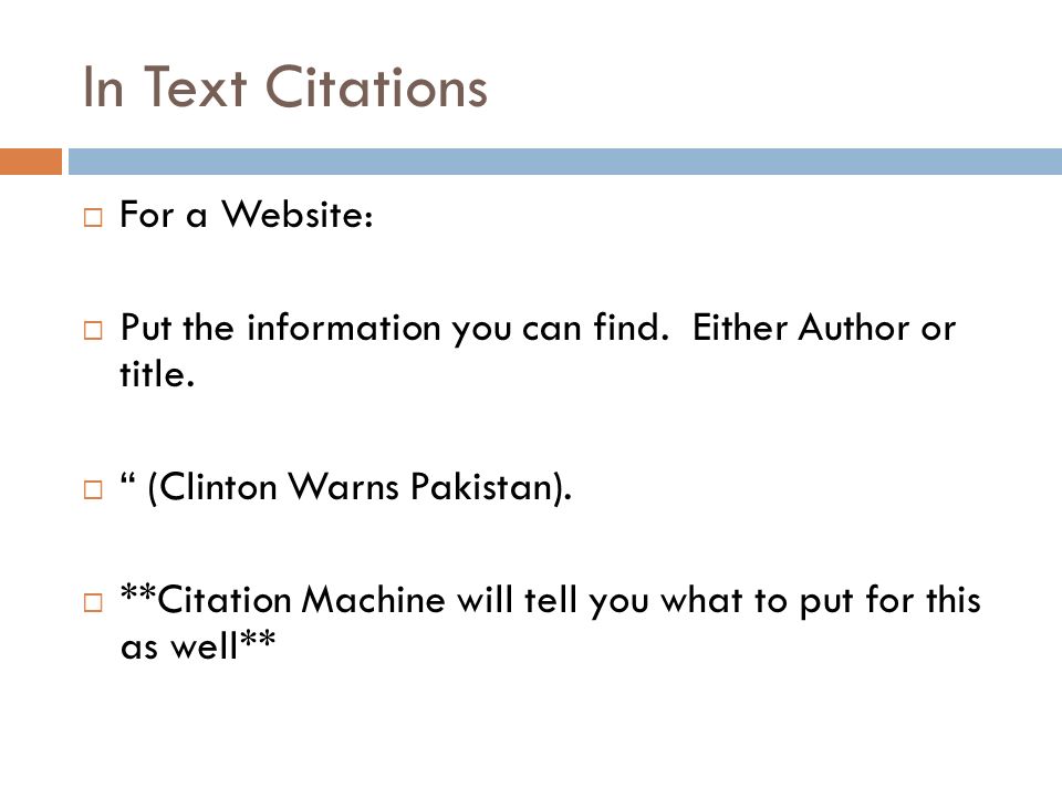 In Text Citations For a Website: