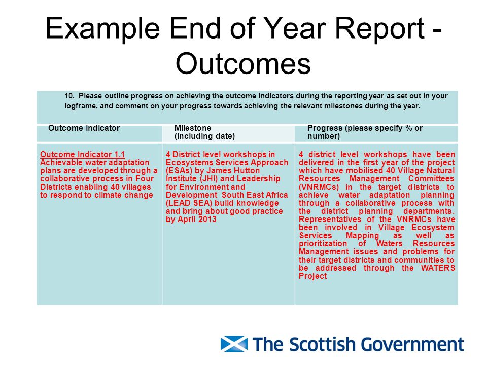 Example End of Year Report - Outcomes