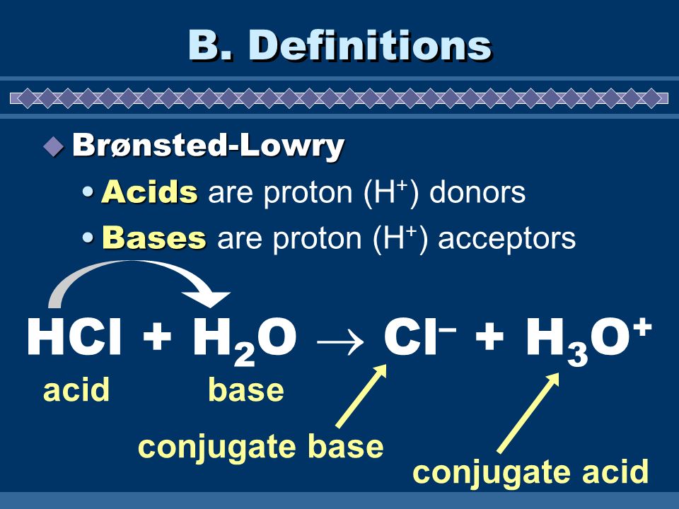 Acids are proton (H+) donors. conjugate acid. conjugate base. 