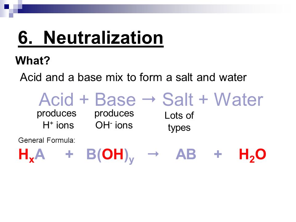 Acid + Base  Salt + Water