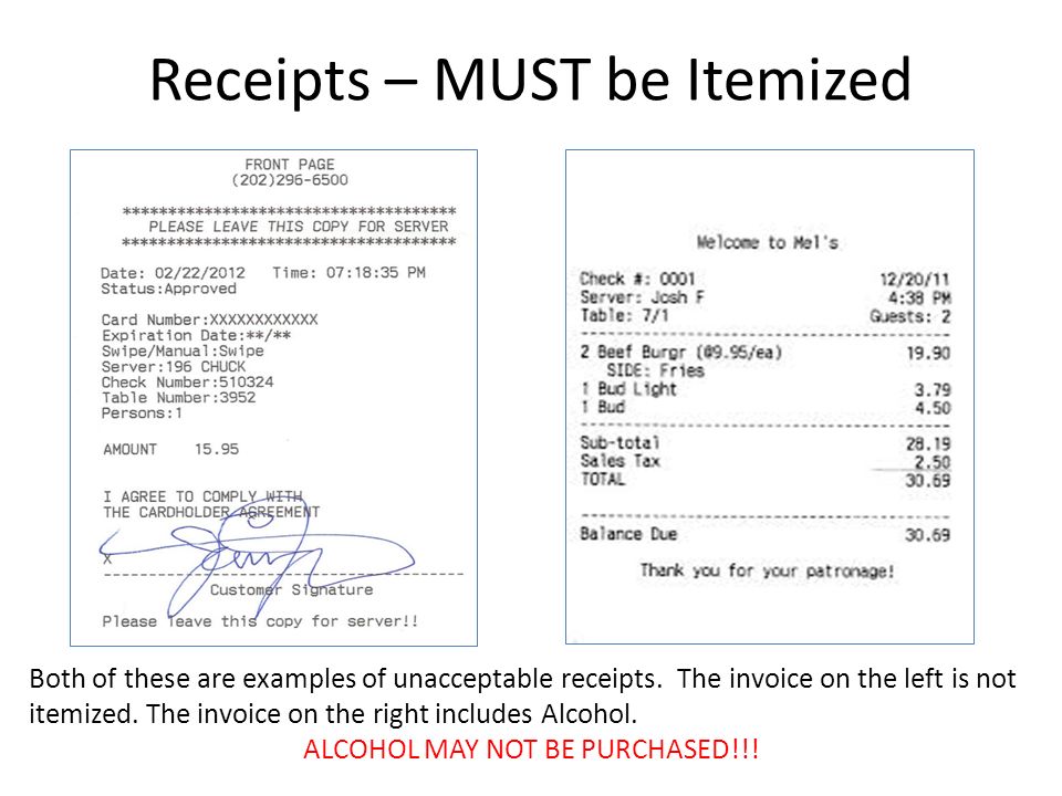 Receipts – MUST be Itemized