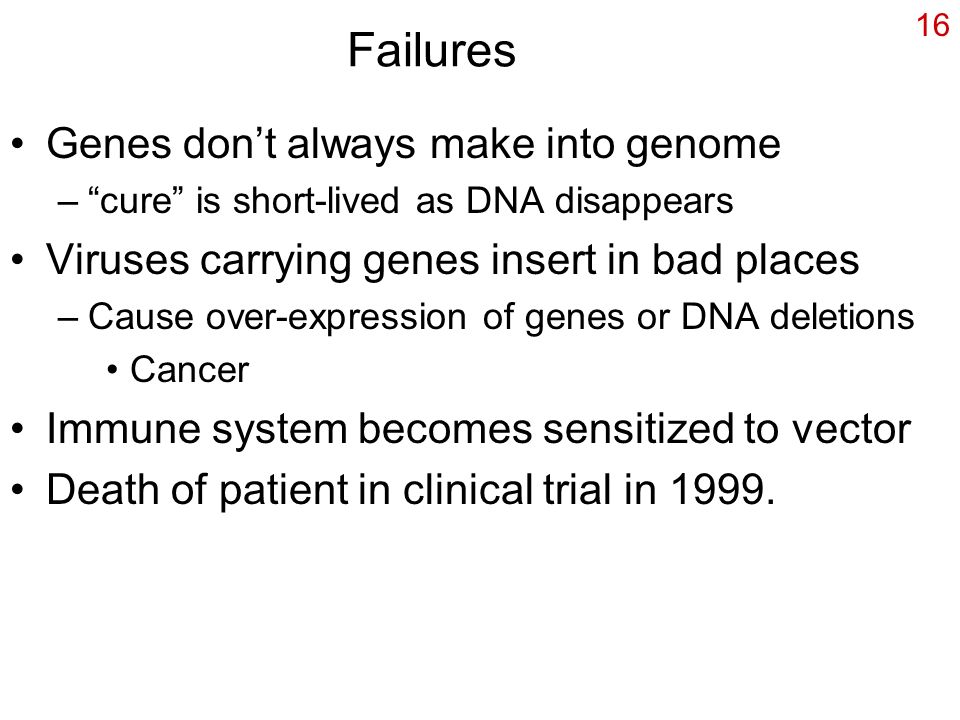 Failures Genes don’t always make into genome