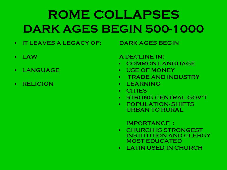 ROME COLLAPSES DARK AGES BEGIN