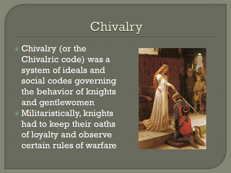 Chivalry Chivalry (or the Chivalric code) was a system of ideals and social codes governing the behavior of knights and gentlewomen.
