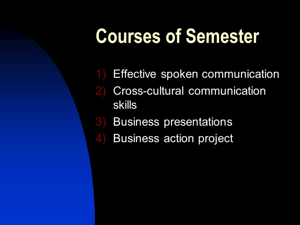 Courses of Semester Effective spoken communication
