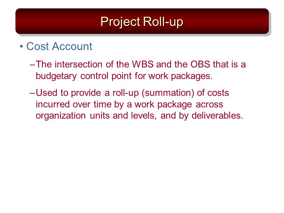 Project Roll-up Cost Account