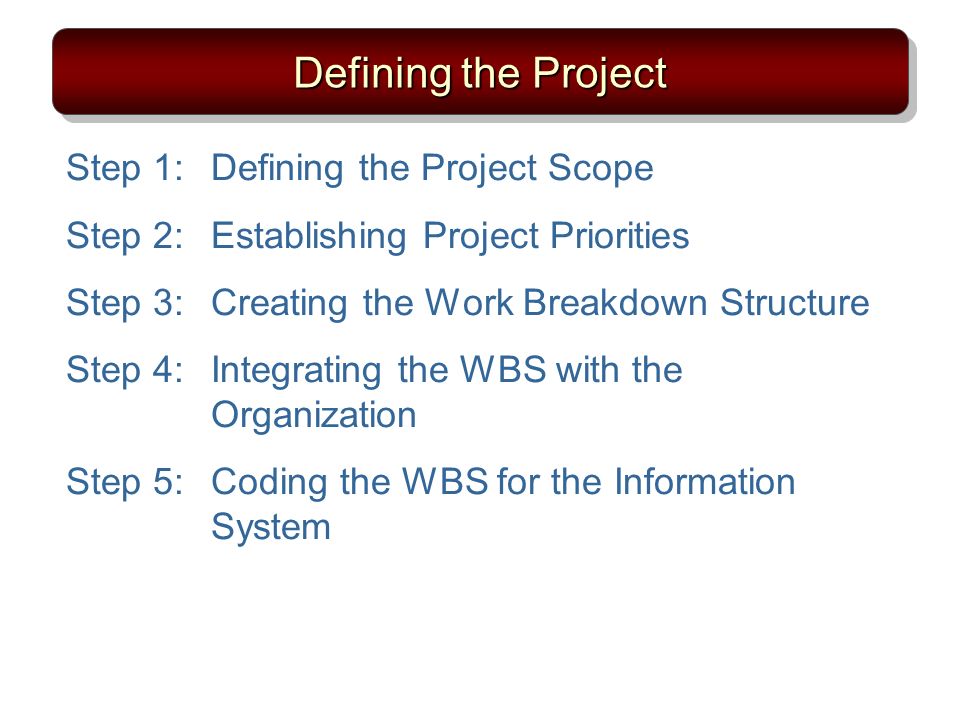 Defining the Project Step 1: Defining the Project Scope